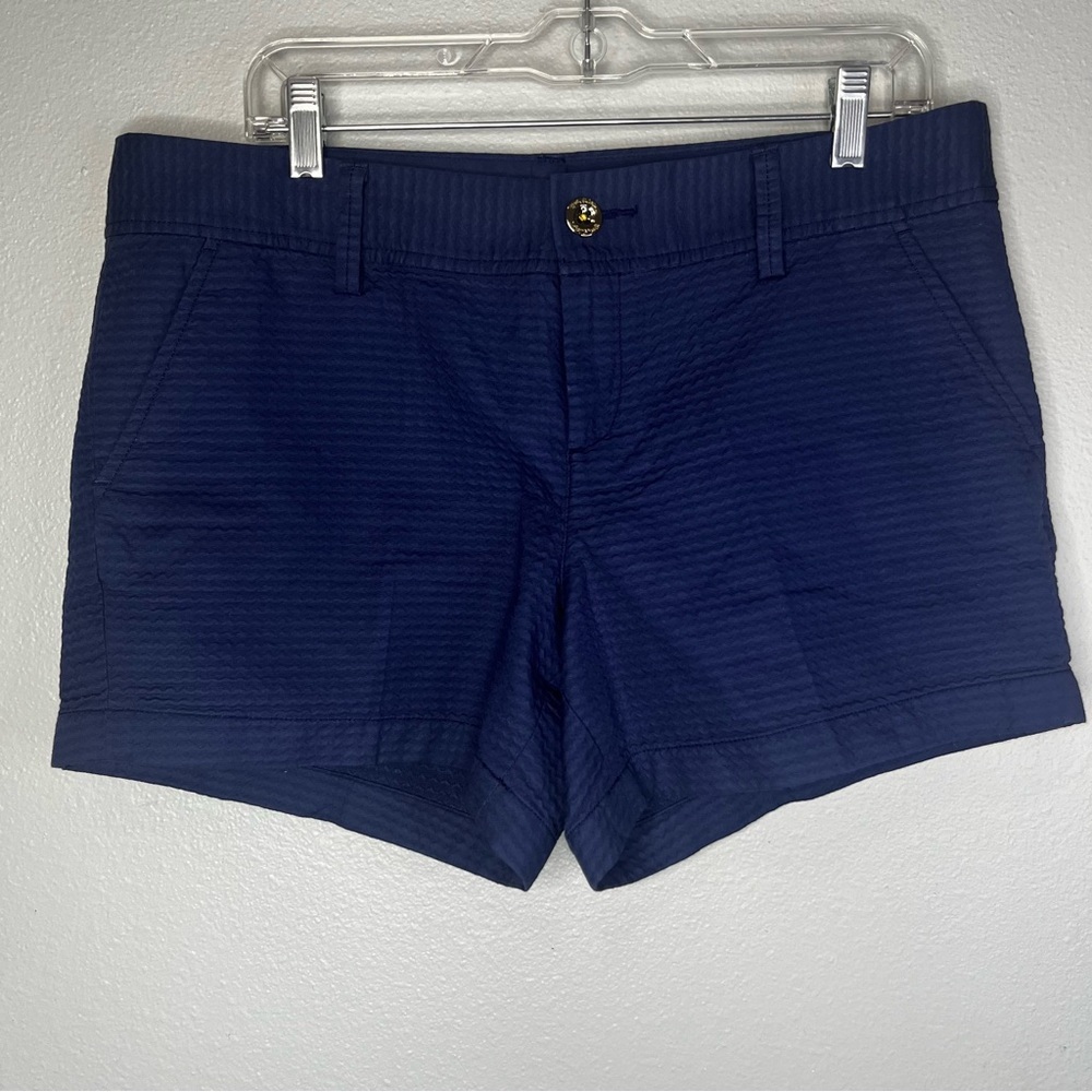 Lilly Pulitzer Women The Callahan Shorts Navy Blue Textured Chino 12 Cotton‎